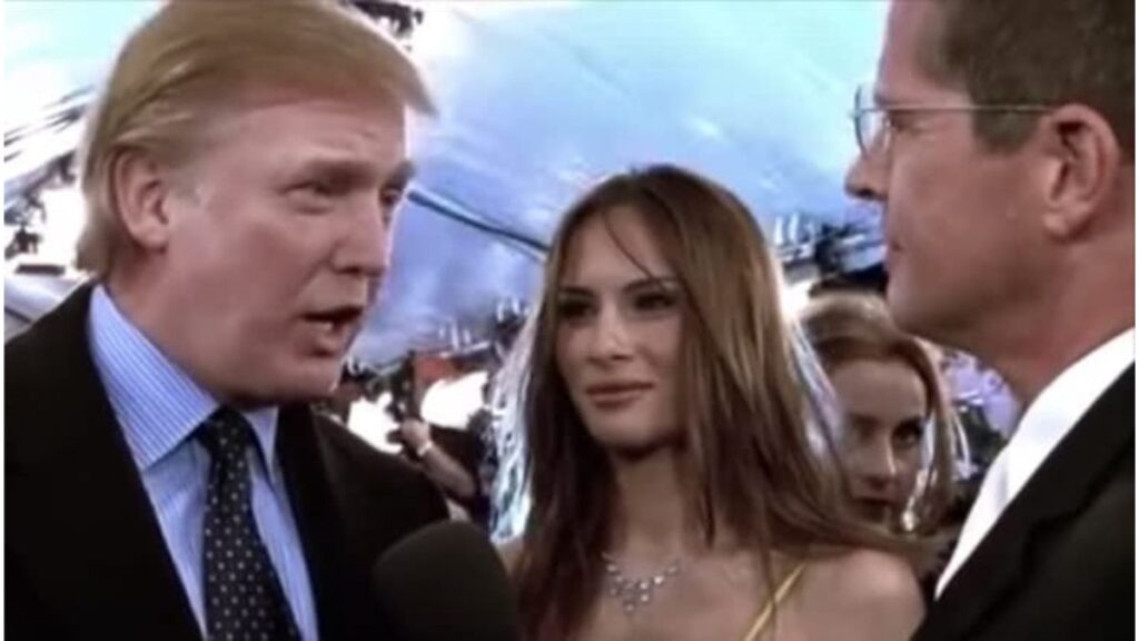 Donald Trump and Melania Trump appearing in Zoolander red carpet interview scene