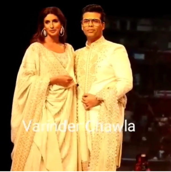 Karan Johar and Shweta Bachchan Nanda at Abu Jani Snadeep Khosla fashion show