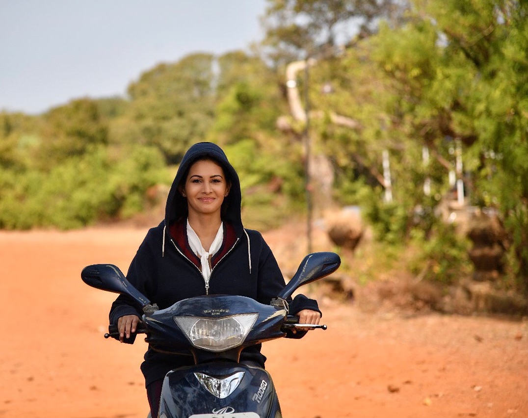 Amrya Dastur riding bike