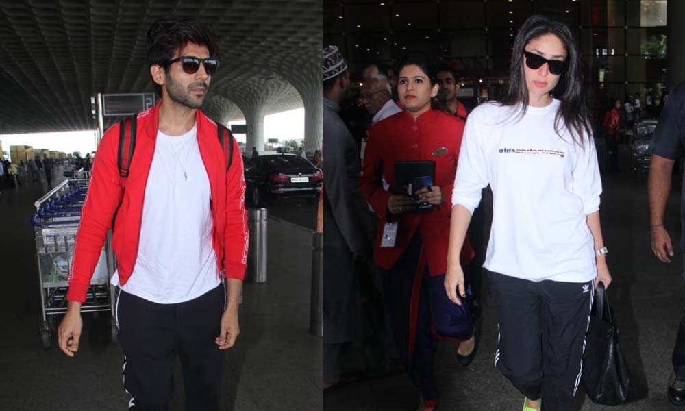 Kartik Aaryan and Kareena Kapoor Khan at the airport