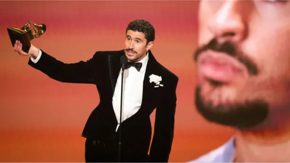 Bad Bunny during a public appearance after winning Album of the Year