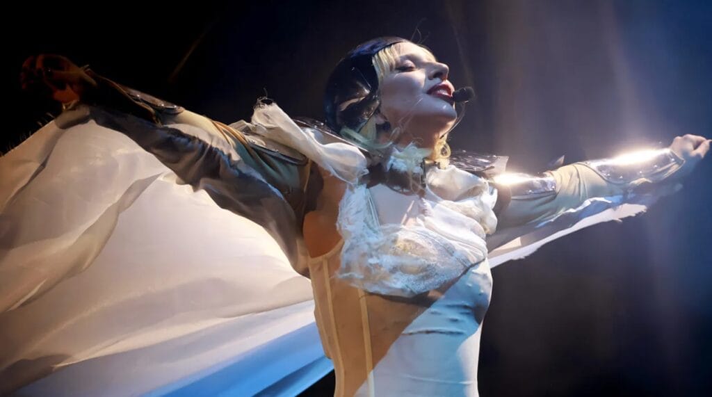 Lady Gaga posing at a public event