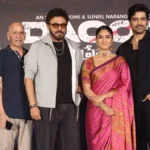 Adivi Sesh and Mrunal Thakur with Venkatesh Daggubati at Dacoit pre-release event