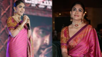 Mrunal Thakur performing action stunts in a saree for the movie Dacoit